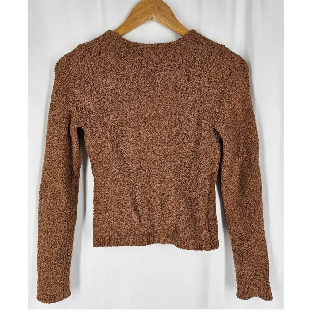 ZARA WOMEN'S BOUCLÉ BROWN WAIST WRAP SWEATER - SIZE MEDIUM - SHERPA FEEL